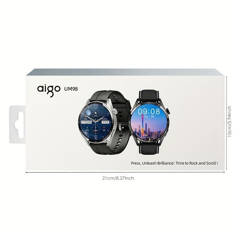 Aigo Smart Watch UM98 - 1.45" Full Touch Screen, Compatible With Android And IOS Devices, Waterproof Fitness Tracker Wearable With Sleep Monitor/Calorie Tracker/Pedometer/Distance Tracker/Magnetic Charging Watch Smartphone
