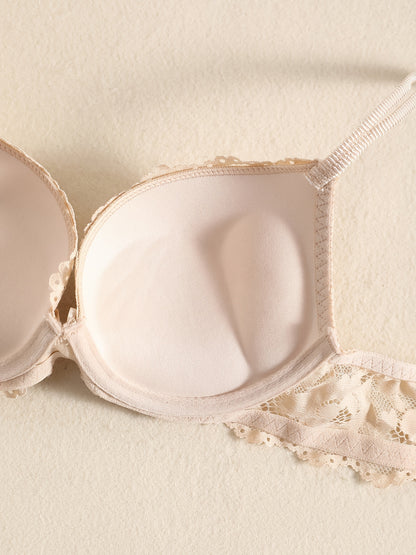 Romantic Lace Embroidery Lingerie Set - Soft & Breathable Push-Up Bra with Sheer Panty - Perfect Seductive Valentines Gift for Her - Womens Comfortable Intimate Wear