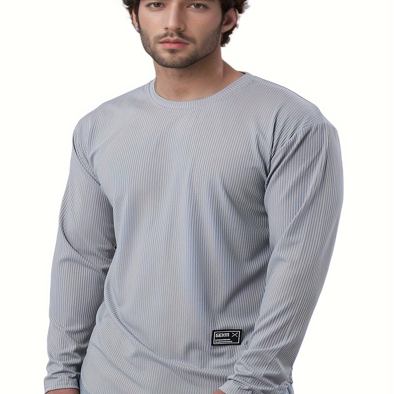 Men'S Quick-Dry Stretch Athletic Long Sleeve T-Shirt - Slim Fit Basketball Training Top with Letter Print, Breathable High-Elasticity Fabric for Spring & Fall Sports, Workout Shirts