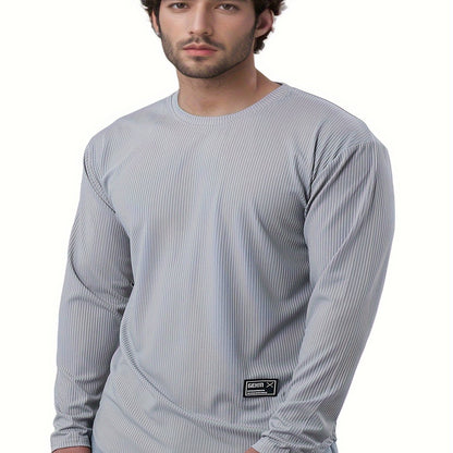 Men'S Quick-Dry Stretch Athletic Long Sleeve T-Shirt - Slim Fit Basketball Training Top with Letter Print, Breathable High-Elasticity Fabric for Spring & Fall Sports, Workout Shirts