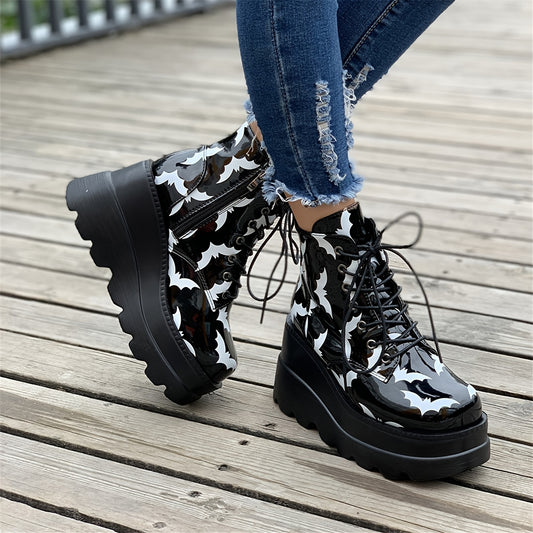 Women'S Houndstooth Chelsea Boots, High Platform Heel, Synthetic Upper, Fabric Lining, PU Sole, Plain Toe, Casual Lace-Up Ankle Booties