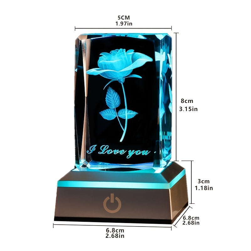 1pc 3D Rose Crystal LED Color Lamp, Unique Anniversary Gift for Mother's Day, Birthday, Girlfriend, Wife, Mother, Friendship Love Commemoration