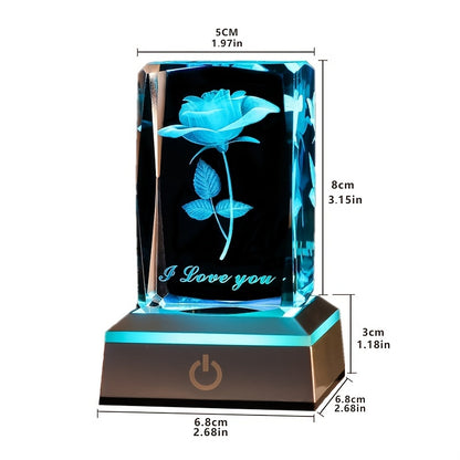1pc 3D Rose Crystal LED Color Lamp, Unique Anniversary Gift for Mother's Day, Birthday, Girlfriend, Wife, Mother, Friendship Love Commemoration