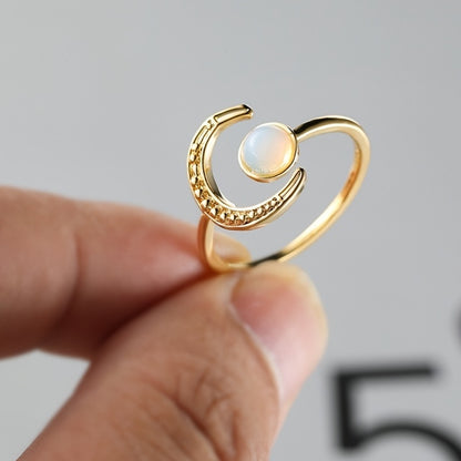 Personality Colorful Moonstone Open Adjustable Ring Temperament Retro Female Hand Accessories