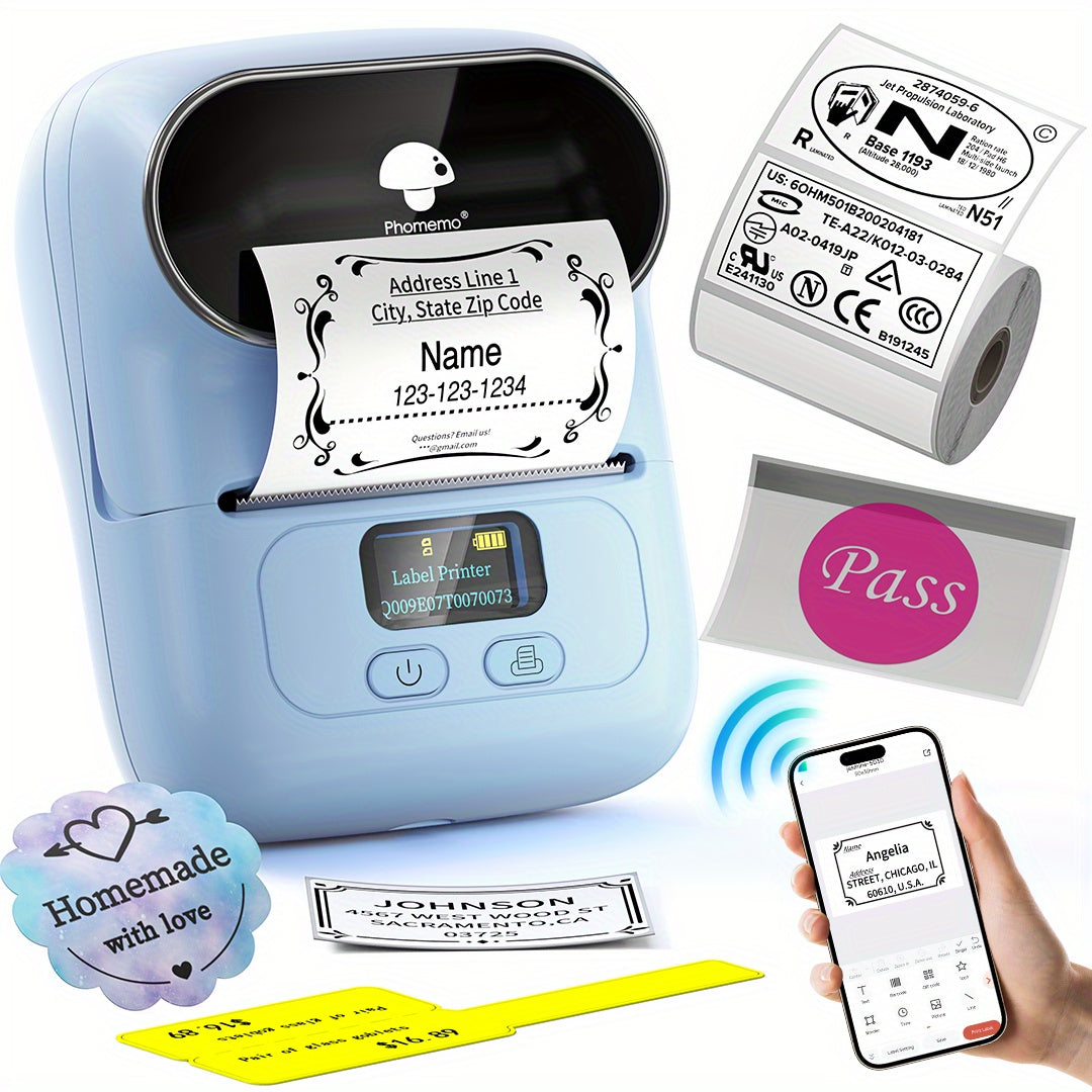 [Wireless | Portable] Phomemo Portable Wireless Thermal Label Printer M110 | Compact Wireless Barcode & Sticker Maker for Office, Retail, Jewelry Labels | Compatible with iOS & Android, Includes 1 Roll of 40×30mm Labels, Rec
