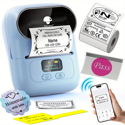 [Wireless | Portable] Phomemo Portable Wireless Thermal Label Printer M110 | Compact Wireless Barcode & Sticker Maker for Office, Retail, Jewelry Labels | Compatible with iOS & Android, Includes 1 Roll of 40×30mm Labels, Rec