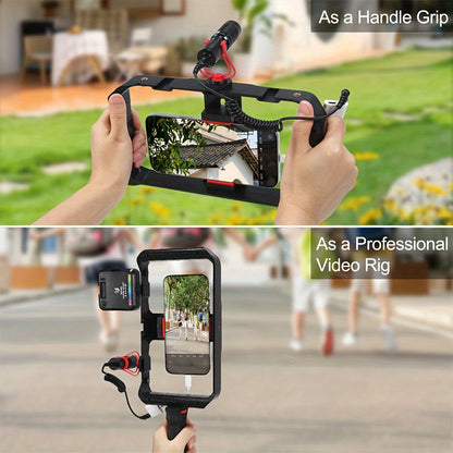Taisioner Smartphone Video Rig Hand Girp Stabilizer Filmmaking Vlogging Case Phone Video Stabilizer  for Videomaker Film-Maker Video-grapher with Cold Shoe Mount for iPhone Samsung and More