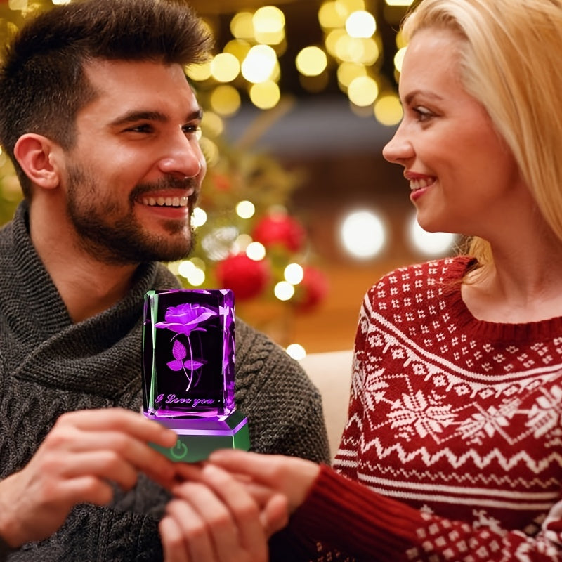1pc 3D Rose Crystal LED Color Lamp, Unique Anniversary Gift for Mother's Day, Birthday, Girlfriend, Wife, Mother, Friendship Love Commemoration