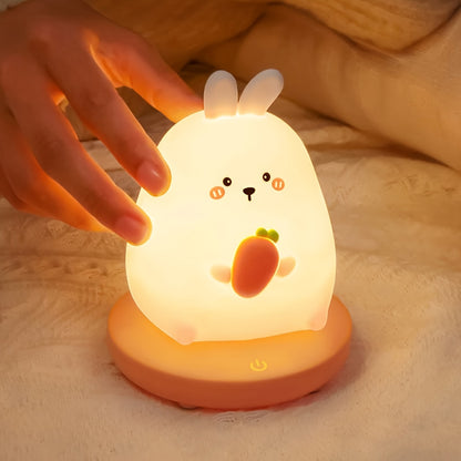 1piece Cute Piggy Tiger Rabbit Panda Shape Usb Silicone Children Sleep Night Light Rechargeable Bedroom Bedside Atmosphere Light Gift for Student Boys and Girls