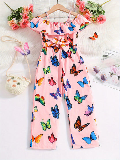 Trendy Girls' Butterfly Romper with Ruffles and Belt - Perfect for Summer!