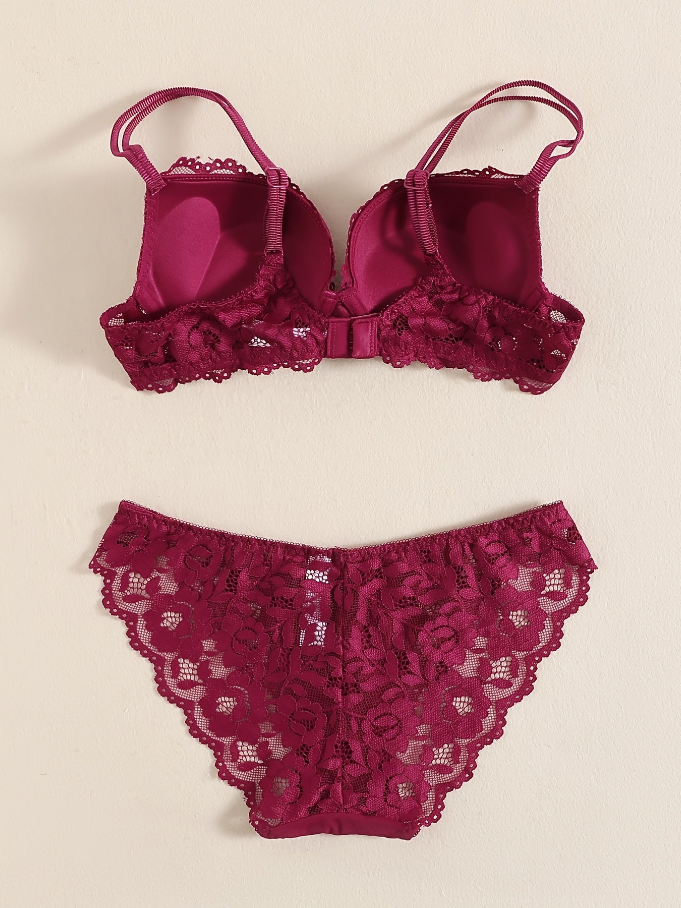 Romantic Lace Embroidery Lingerie Set - Soft & Breathable Push-Up Bra with Sheer Panty - Perfect Seductive Valentines Gift for Her - Womens Comfortable Intimate Wear