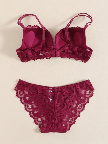 Romantic Lace Embroidery Lingerie Set - Soft & Breathable Push-Up Bra with Sheer Panty - Perfect Seductive Valentines Gift for Her - Womens Comfortable Intimate Wear