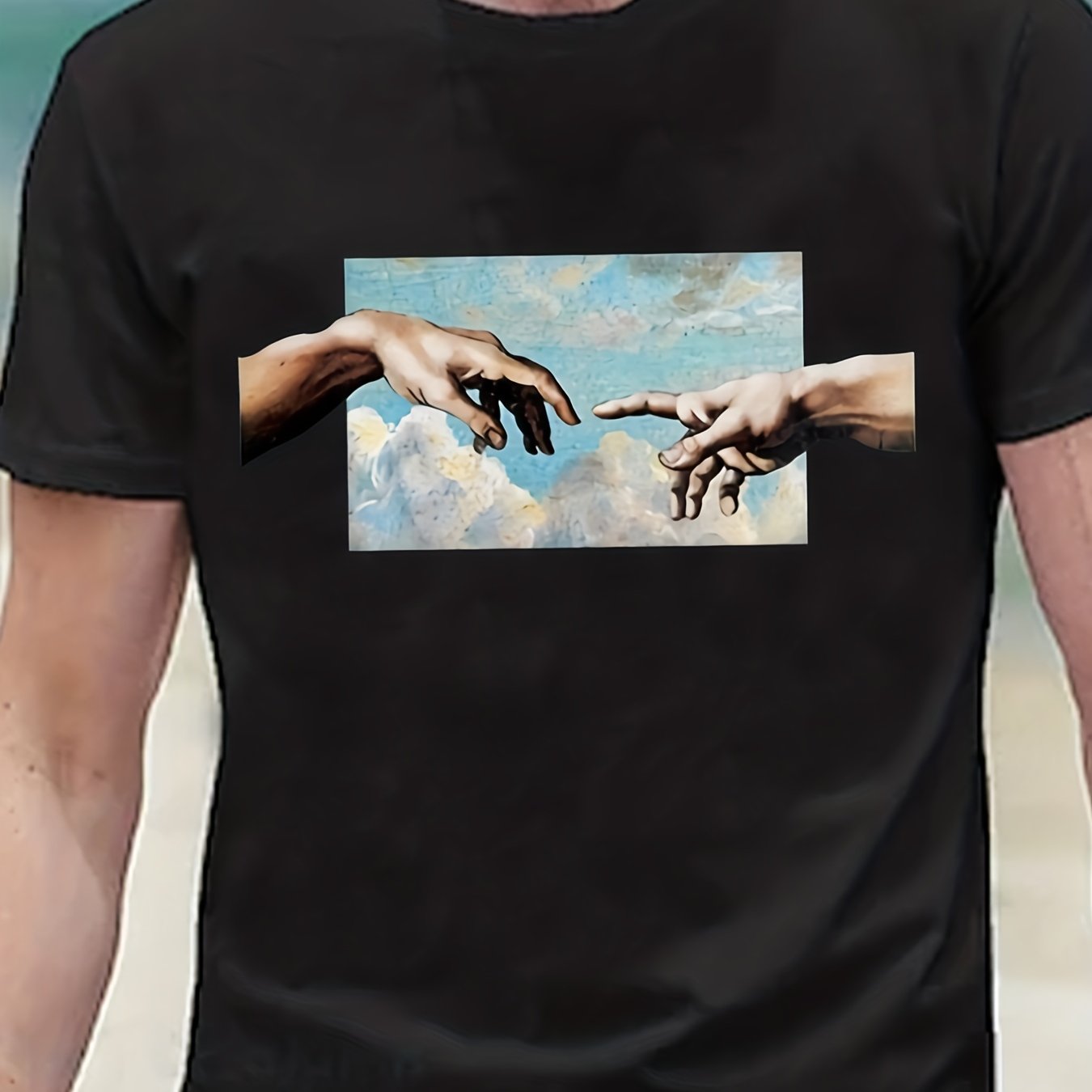 Mens Geometric Print Crew Neck T-Shirt - Soft Slight Stretch Polyester Fabric, Casual Short Sleeve Tee for Summer Spring Fall, Unique Applique Artwork, Machine Washable, Perfect Gift