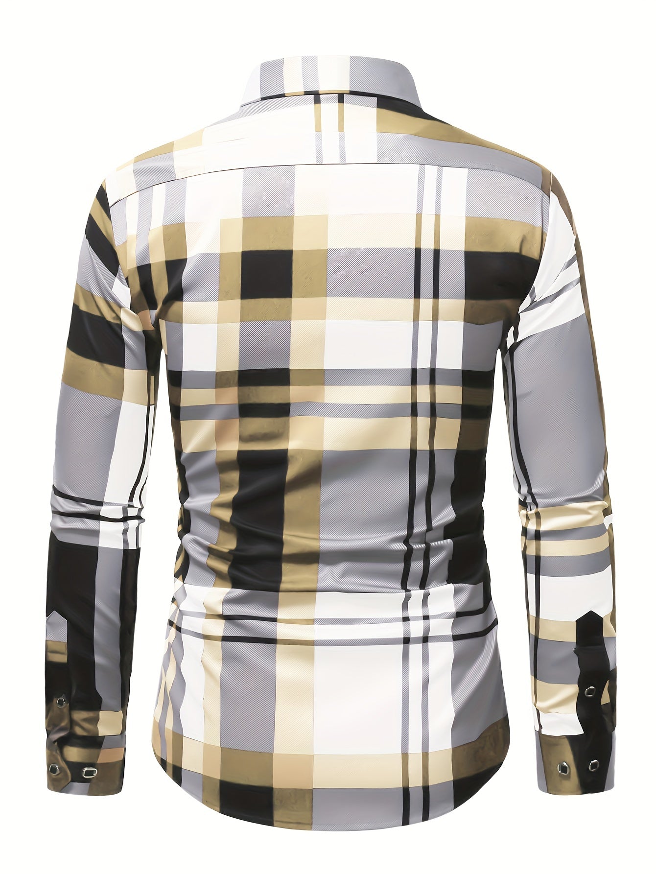Non-Positional Cut Men's Casual Business Shirt with Plaid Print