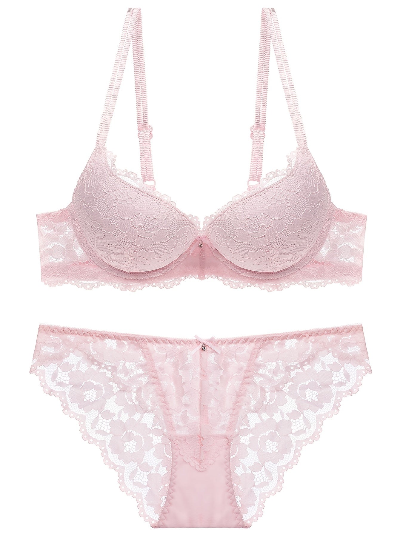 Romantic Lace Embroidery Lingerie Set - Soft & Breathable Push-Up Bra with Sheer Panty - Perfect Seductive Valentines Gift for Her - Womens Comfortable Intimate Wear