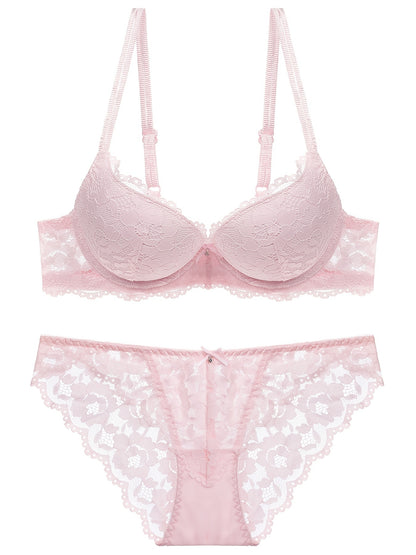 Romantic Lace Embroidery Lingerie Set - Soft & Breathable Push-Up Bra with Sheer Panty - Perfect Seductive Valentines Gift for Her - Womens Comfortable Intimate Wear