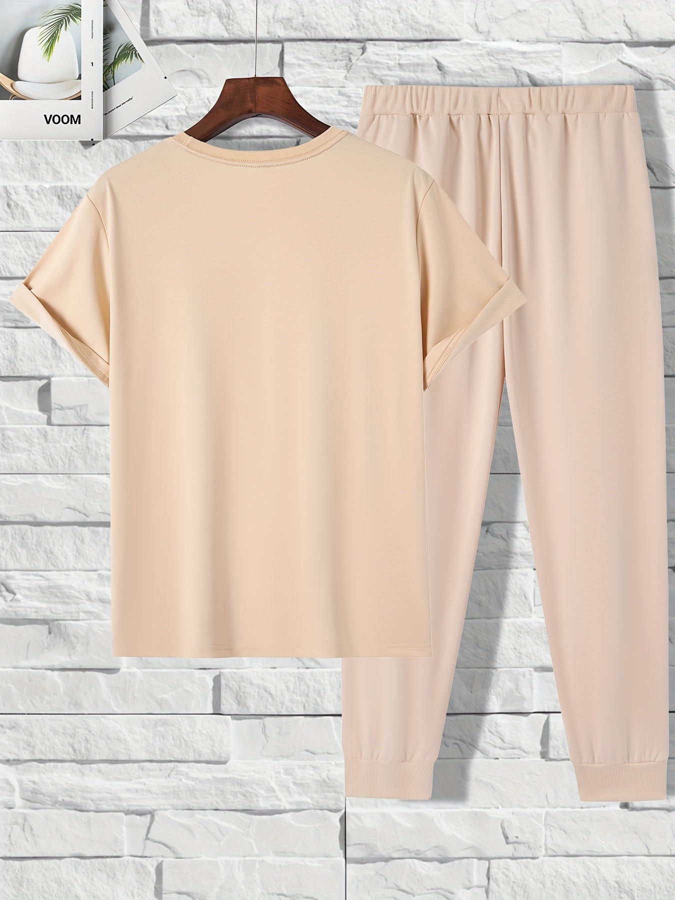 Color Blocks Print, Men's 2 Pieces Outfits, Short Sleeve T-Shirt And Drawstring Trousers Set