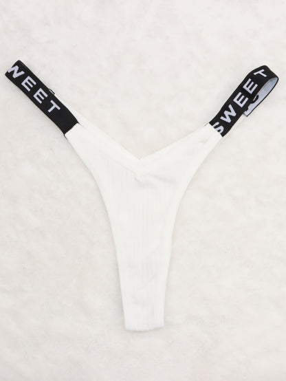 thong panties - Letter Print Tape Thong Panties - Comfort & Breathable Ribbed - Unleash Your Inner Confidence