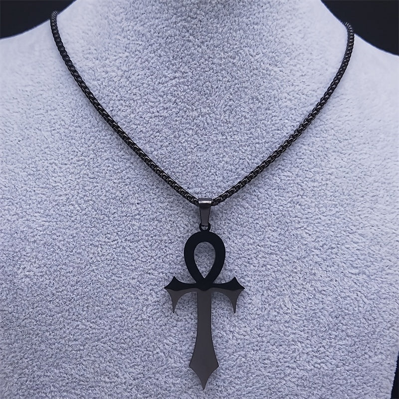 1pc Easter Goth Egyptian Cross Ankh Key Of Life Necklace Stainless Steel Black Color Amulet Religious Necklaces Gothic Jewelry Gift N7078