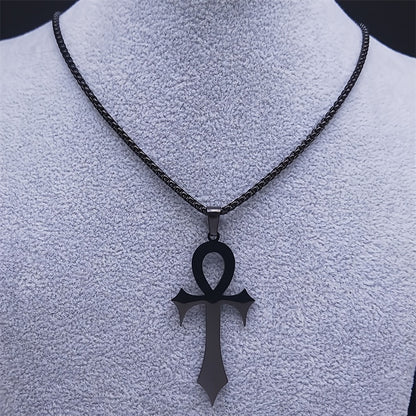 1pc Easter Goth Egyptian Cross Ankh Key Of Life Necklace Stainless Steel Black Color Amulet Religious Necklaces Gothic Jewelry Gift N7078