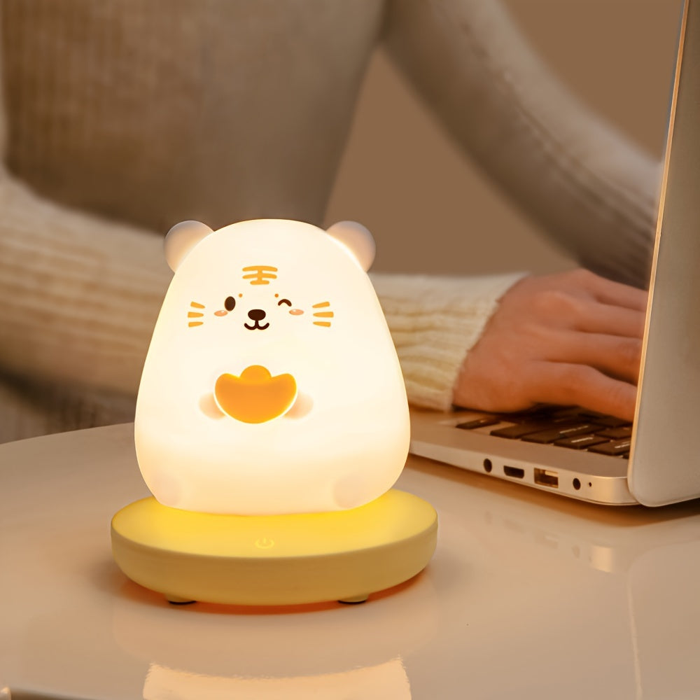 1piece Cute Piggy Tiger Rabbit Panda Shape Usb Silicone Children Sleep Night Light Rechargeable Bedroom Bedside Atmosphere Light Gift for Student Boys and Girls