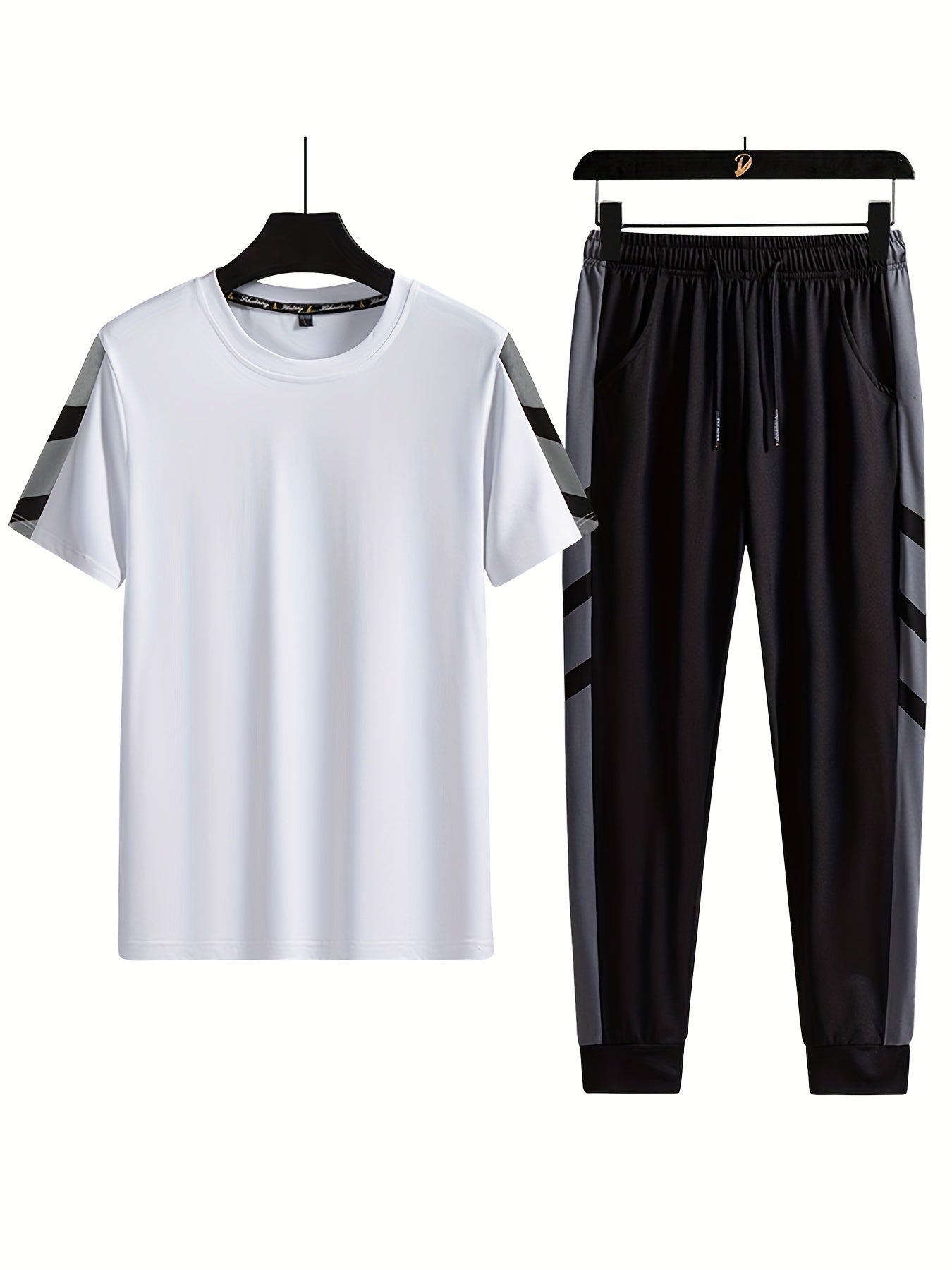 Classic Men's 2 Pieces Outfits, Short Sleeve T-Shirt And Drawstring Trousers Set
