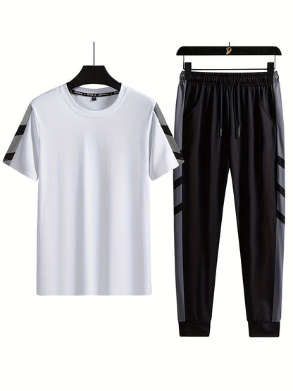 Classic Men's 2 Pieces Outfits, Short Sleeve T-Shirt And Drawstring Trousers Set