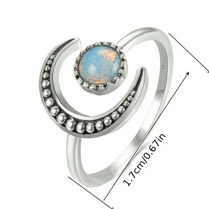 Personality Colorful Moonstone Open Adjustable Ring Temperament Retro Female Hand Accessories