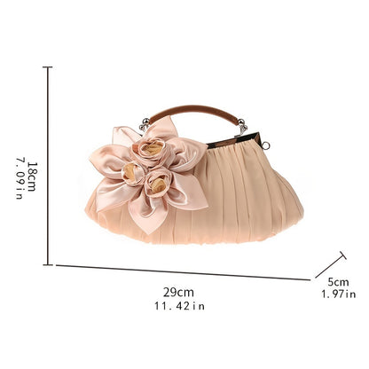 Floral Decor Clutch Bag, Elegant Ruched Detail Handbag, Women's Trendy Chain Shoulder Bag For Party