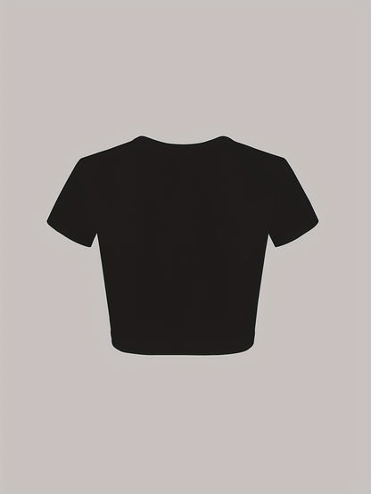 Letter Embroidery Crop T-Shirt, Y2K Short Sleeve T-Shirt For Spring & Summer, Women's Clothing