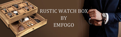 10-Slot Rustic Brown Wooden Watch Box - Large Capacity Watch Case for Men and Women, Display Organizer with Soft Velvet Interior, Perfect Gift for Boyfriend, Fathers Day, Birthday, and Anniversary
