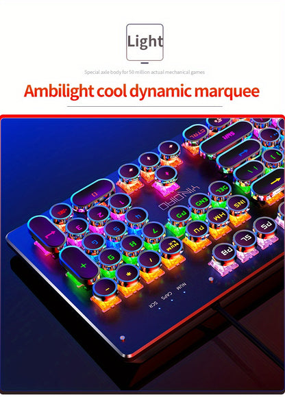 YinDiao Caller Mechanical Keyboard 104 Keys Green Axis Backlit Office E-sports Game Keyboard Wired USB Desktop Computer Notebook Universal