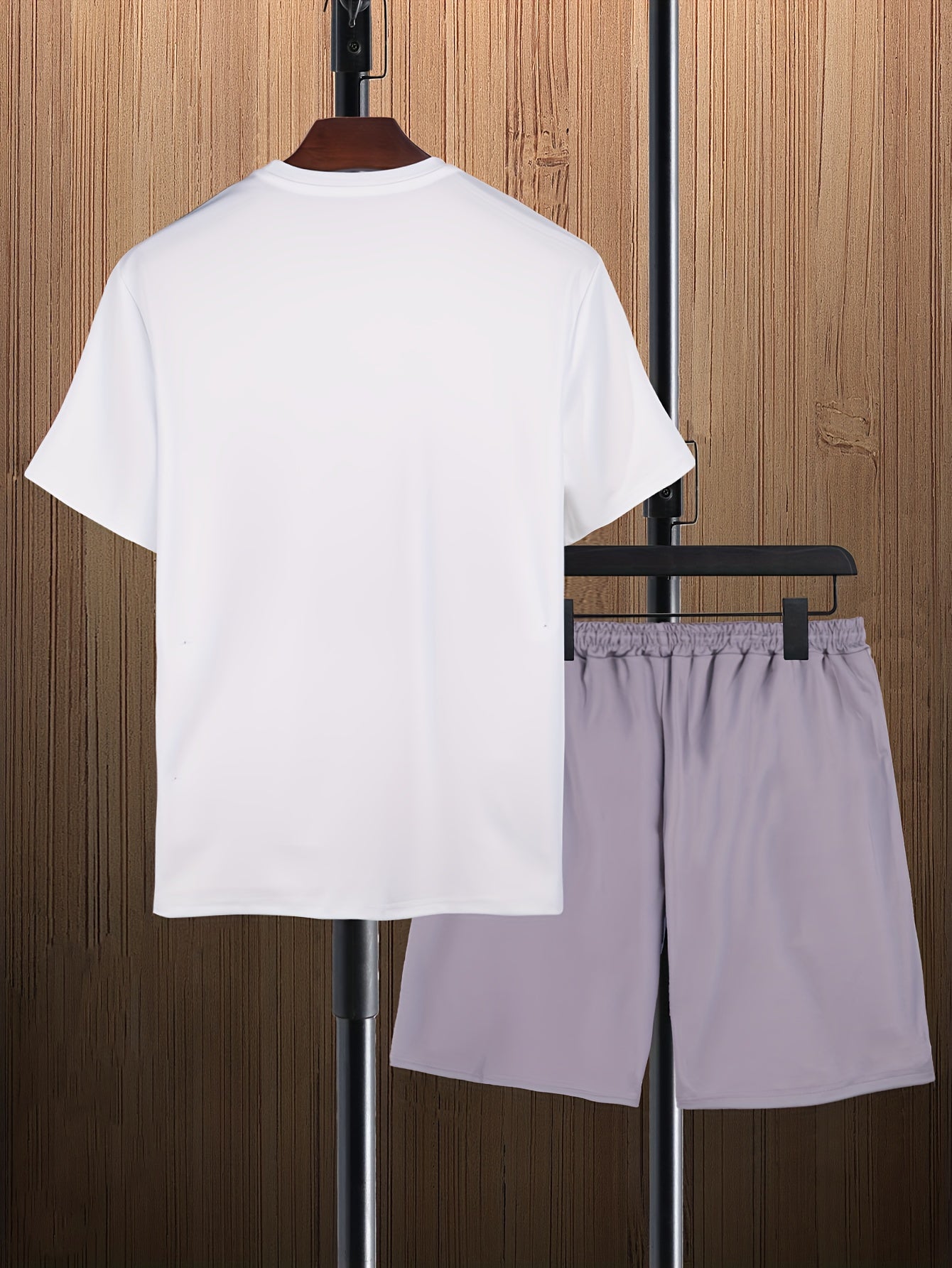 Mens Trendy Leaf Print 2-Piece Outfit - Relaxed Fit T-Shirt & Adjustable Drawstring Shorts - Comfortable Casual Wear