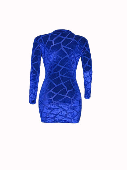 [Velvet Bodycon Dress] Plus Size Velvet Bodycon Dress - Semi Sheer Long Sleeve High Stretch Sexy Women's Dress