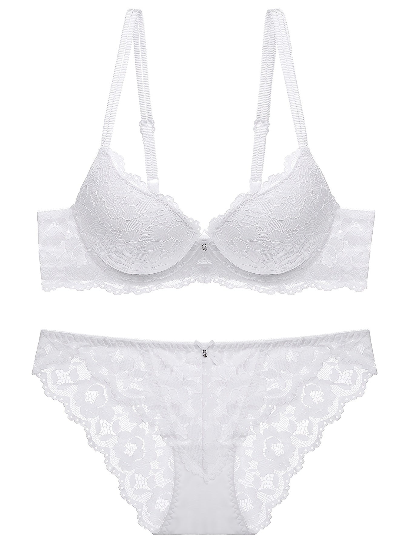 Romantic Lace Embroidery Lingerie Set - Soft & Breathable Push-Up Bra with Sheer Panty - Perfect Seductive Valentines Gift for Her - Womens Comfortable Intimate Wear