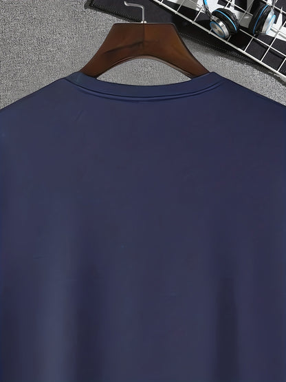 Mens Geometric Print Crew Neck T-Shirt - Soft Slight Stretch Polyester Fabric, Casual Short Sleeve Tee for Summer Spring Fall, Unique Applique Artwork, Machine Washable, Perfect Gift