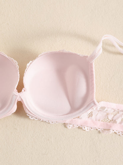 Romantic Lace Embroidery Lingerie Set - Soft & Breathable Push-Up Bra with Sheer Panty - Perfect Seductive Valentines Gift for Her - Womens Comfortable Intimate Wear
