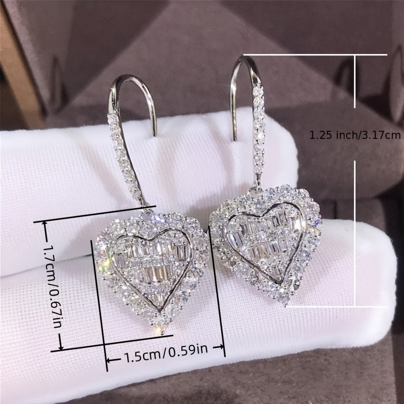 Heart Shape Hook Earrings Inlaid Shiny zirconia Elegant Copper Fine Jewelry Gifts