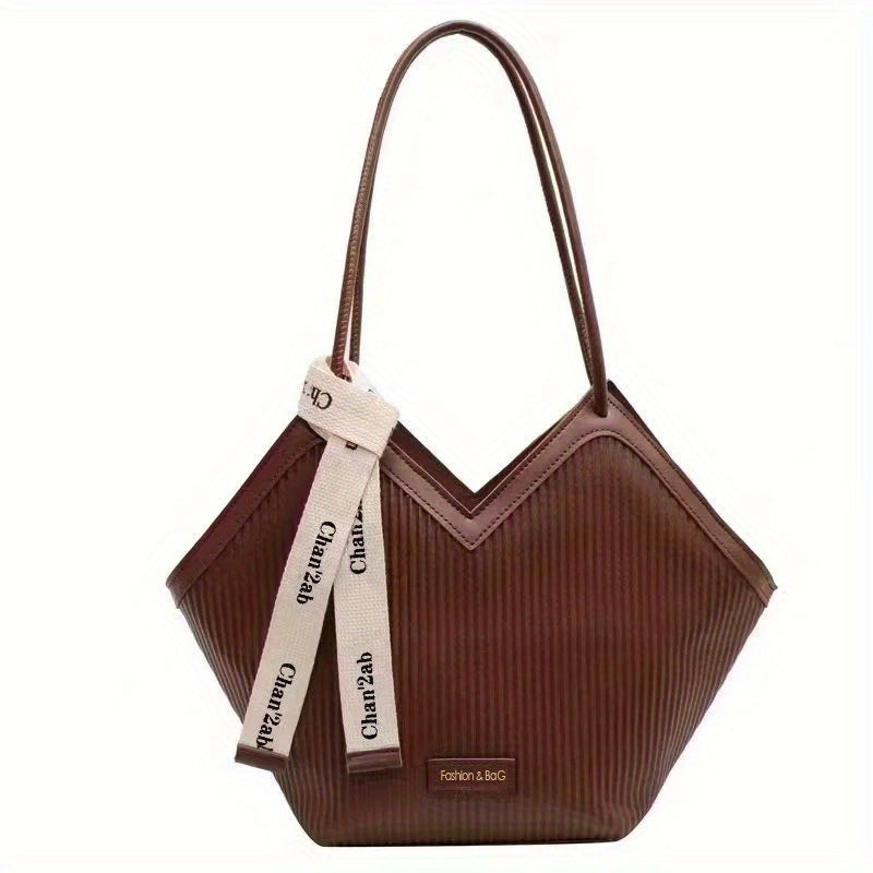 Large-Capacity Faux Leather Tote Bag - Stylish Zipper Closure, Fixed Shoulder Straps, Simple and Spacious Design for Work, Daily Use, and Travel - Durable, Easy-to-Clean, and Trendy Accessory