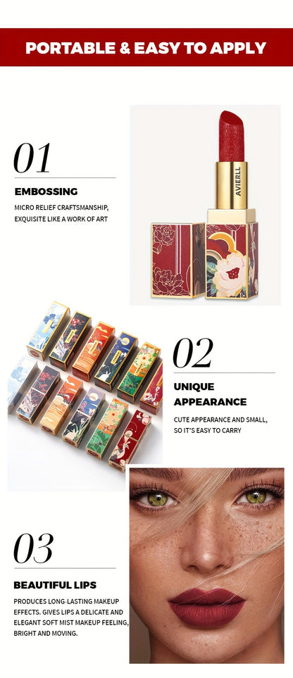Enchanting Luxurious Matte Velvet Lip Collection - Hydrating, Long-Lasting, Seamless Finish - A Fashionable Chinese Traditional Printed Gift for Women, Perfect for Valentines Day & Lunar New Year Celebrations
