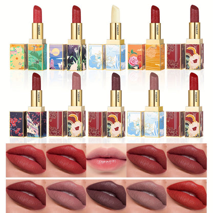 Enchanting Luxurious Matte Velvet Lip Collection - Hydrating, Long-Lasting, Seamless Finish - A Fashionable Chinese Traditional Printed Gift for Women, Perfect for Valentines Day & Lunar New Year Celebrations