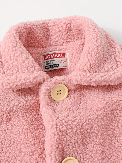 Girls' Cozy Fleece Jacket - Two-Tone Color Block with Plush Lining, Long Sleeves & Button Front, Casual Korean Style Winter Outerwear for Youngsters, Youngsters'S Winter Jacket | Buttonup Front Jacket | Plush Lining Jacket