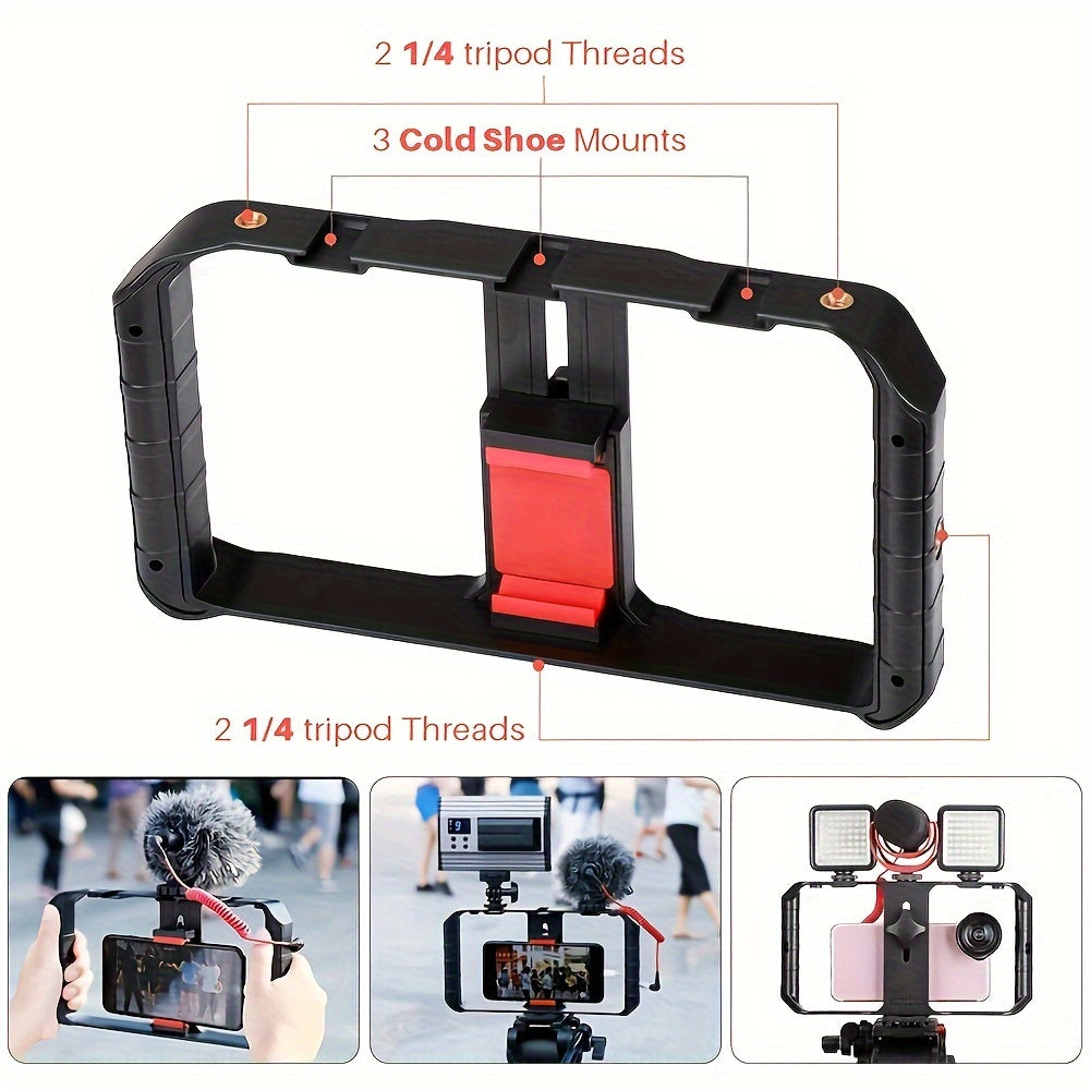 Taisioner Smartphone Video Rig Hand Girp Stabilizer Filmmaking Vlogging Case Phone Video Stabilizer  for Videomaker Film-Maker Video-grapher with Cold Shoe Mount for iPhone Samsung and More