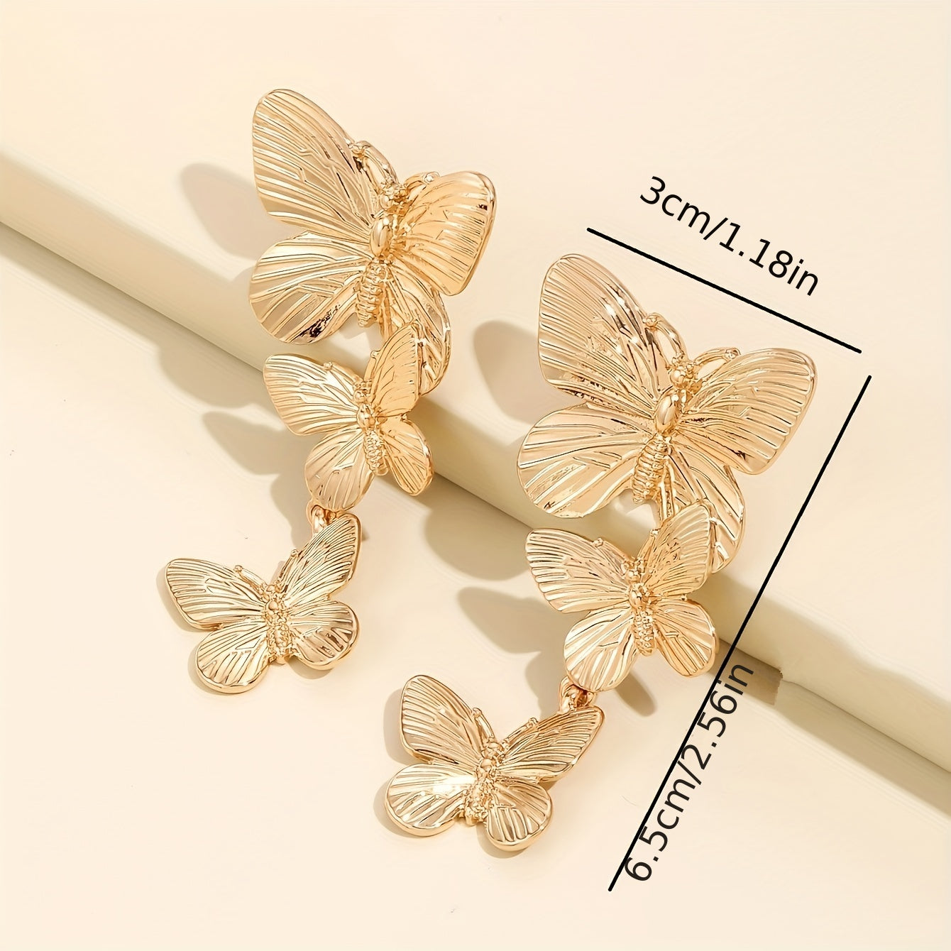 Large  Golden Plated Dangling Butterfly Earrings - Unique Animal Design, Fashionable Ladies Jewelry Accessories - Exquisite Personalized Statement Piece for Women