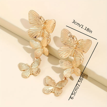 Large  Golden Plated Dangling Butterfly Earrings - Unique Animal Design, Fashionable Ladies Jewelry Accessories - Exquisite Personalized Statement Piece for Women
