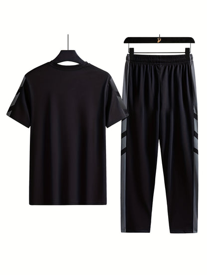 Classic Men's 2 Pieces Outfits, Short Sleeve T-Shirt And Drawstring Trousers Set