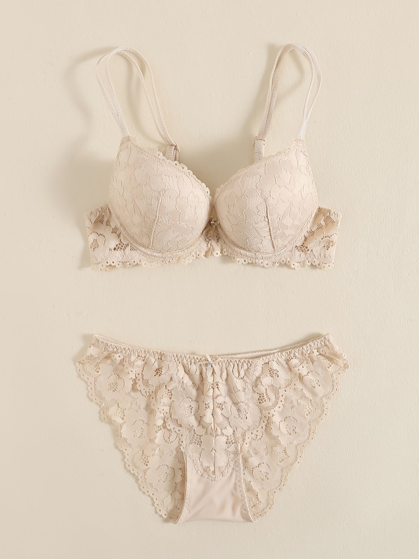 Romantic Lace Embroidery Lingerie Set - Soft & Breathable Push-Up Bra with Sheer Panty - Perfect Seductive Valentines Gift for Her - Womens Comfortable Intimate Wear
