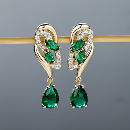 ANGOL Romantic Flower Dangle Earrings for Women - Golden-Tone Floral Design with Red & Clear Synthetic Gemstones, Elegant Party & Everyday Jewelry Gifts