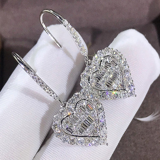 Heart Shape Hook Earrings Inlaid Shiny zirconia Elegant Copper Fine Jewelry Gifts