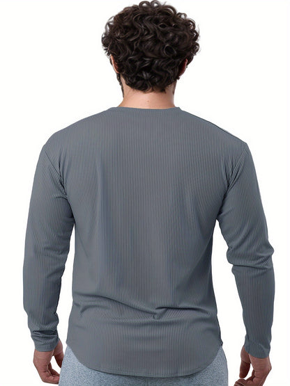 Men'S Quick-Dry Stretch Athletic Long Sleeve T-Shirt - Slim Fit Basketball Training Top with Letter Print, Breathable High-Elasticity Fabric for Spring & Fall Sports, Workout Shirts